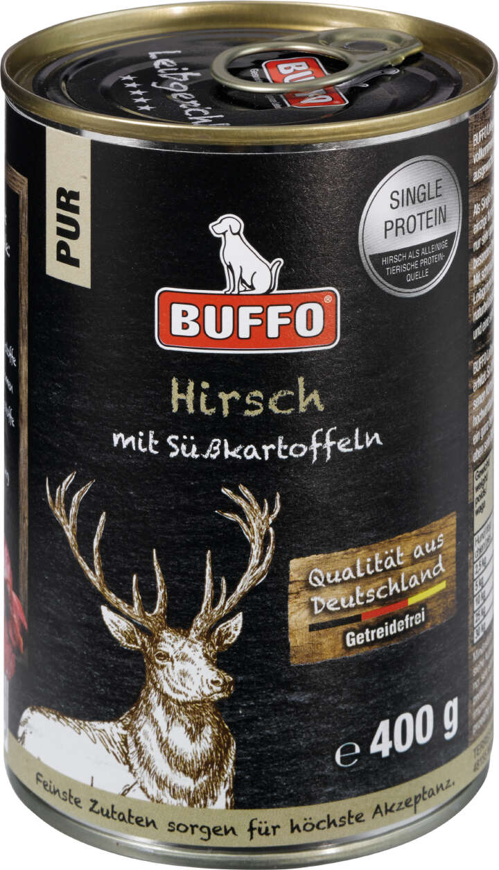BUFFO Hunde-Nassfutter Leibgericht Hirsch mit Süßkartoffeln